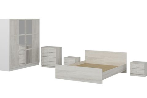 Kale190 Yatak Odası Takımı, Eskitme Beyaz, 4 Kapaklı, Set 98 İndirimli Mobilya