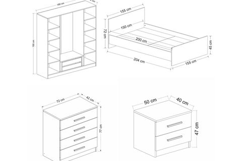 Kale190 Yatak Odası Takımı, Eskitme Beyaz, 4 Kapaklı, Set 98 İndirimli Mobilya