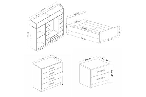Kale210 Yatak Odası Takımı, Antrasit, 6 Kapaklı, Set 57 İndirimli Mobilya