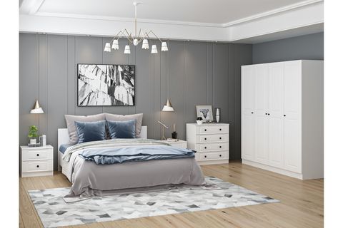 Kale210 Yatak Odası Takımı, Beyaz Mebran, 4 Kapaklı, Set 71 İndirimli Mobilya