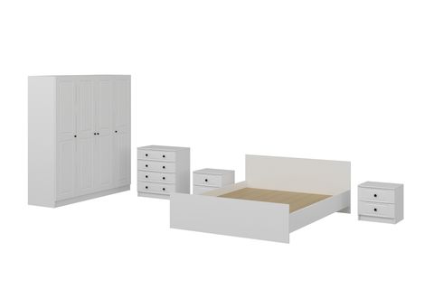 Kale210 Yatak Odası Takımı, Beyaz Mebran, 4 Kapaklı, Set 71 İndirimli Mobilya