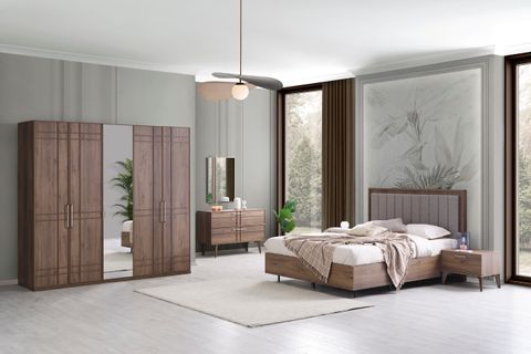 Huzz Yatak Odası, Ceviz, 5 Kapaklı İndirimli Mobilya