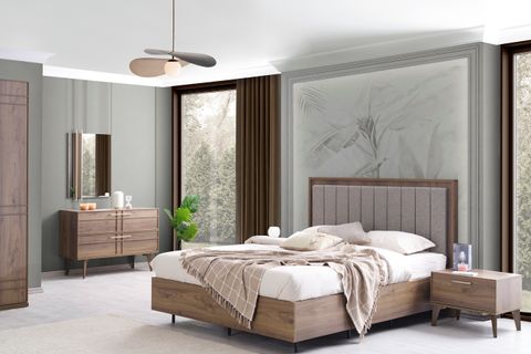 Huzz Yatak Odası, Ceviz, 5 Kapaklı İndirimli Mobilya