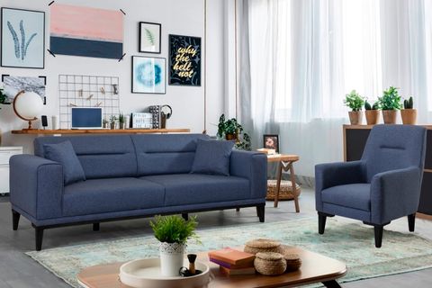 Liones Koltuk Takımı, Lacivert, Siyah Ayak İndirimli Mobilya