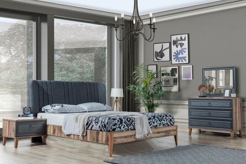 İndigo Gri Yatak Odası Takımı, Gri, 5 Kapaklı İndirimli Mobilya