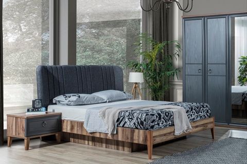 İndigo Gri Yatak Odası Takımı, Gri, 5 Kapaklı İndirimli Mobilya